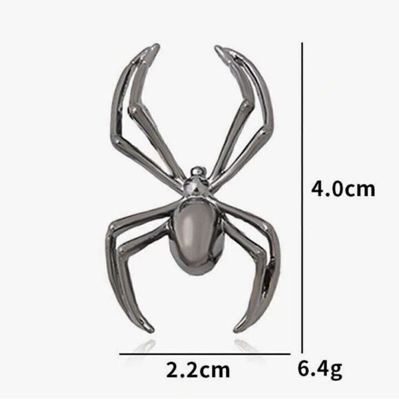 Minimalist Gothic Spider Brooch, Steel Dark Gray Color, Lightweight, - Picture 2 of 2